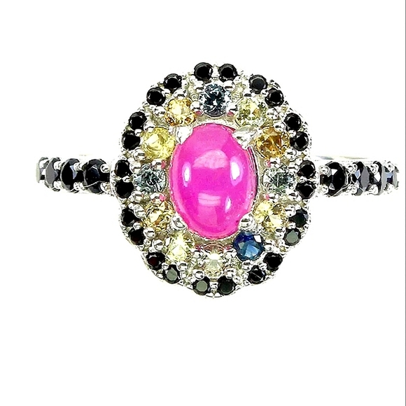 925 Sterling Silver Ring Sz 7.75 with Ruby 7x5mm, Sapphire, Spinel Gemstone - Picture 4 of 4